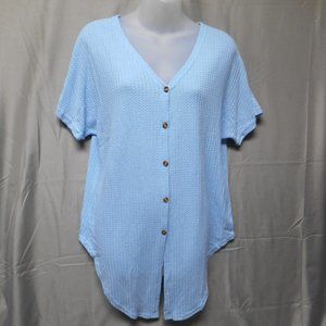 NWT Chivity blue waffle knit button top small